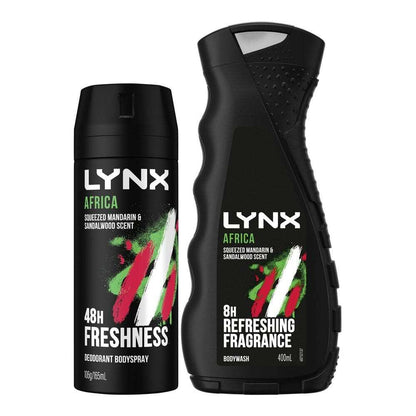 Lynx Gift Set Africa Body Spray 106g + Bodywash 400ml+ Washbag