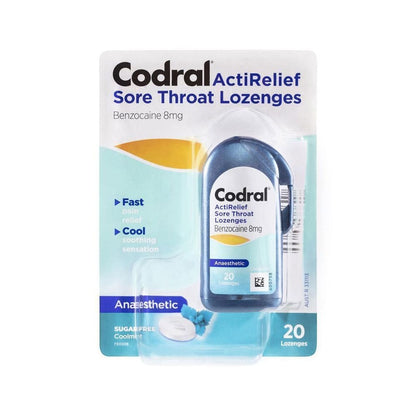 Codral Acti Relief Sore Throat Lozenges Sugar Free Cool Mint 20pk - Short Dated Clearance