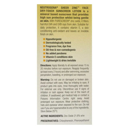 Neutrogena Sheer Zinc Face Dry Touch Sunscreen Lotion Spf50 59ml - Clearance