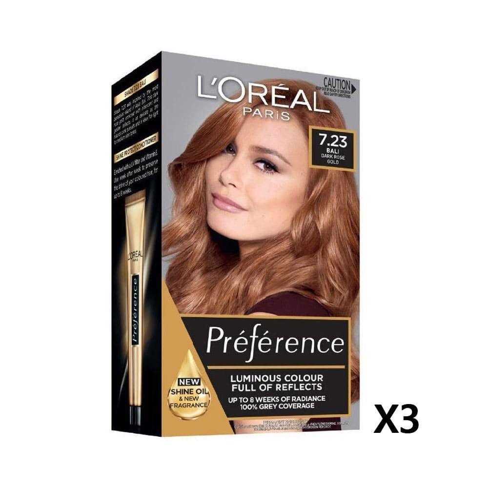3x L'Oreal Paris Preference Permanent Hair Colour 7.23 Dark Rose Gold
