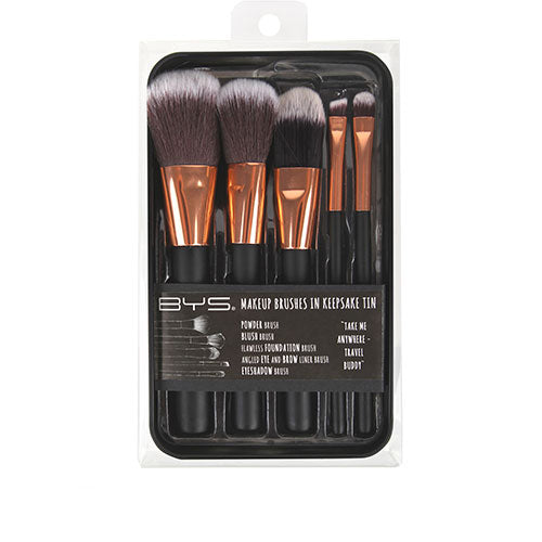 BYS Makeup Brushes In Keepsake Tin Rose Gold 5pc