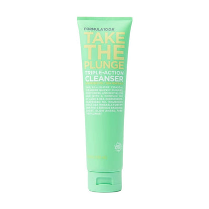 A tube of Formula 10.0.6 Take The Plunge Cleanser with a green label and yellow text.