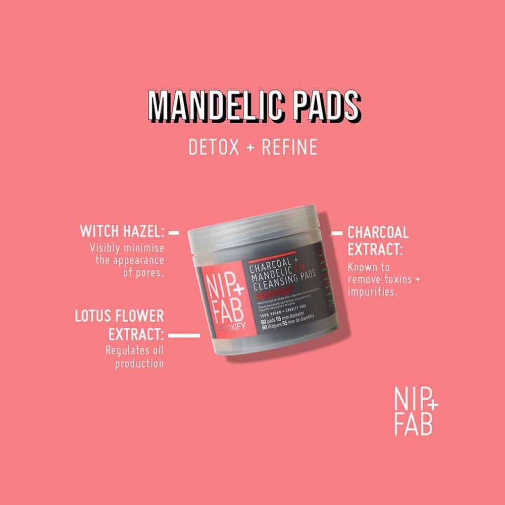 Nip + Fab Detoxify Charcoal & Mandelic Fix Cleansing Pads 60pk