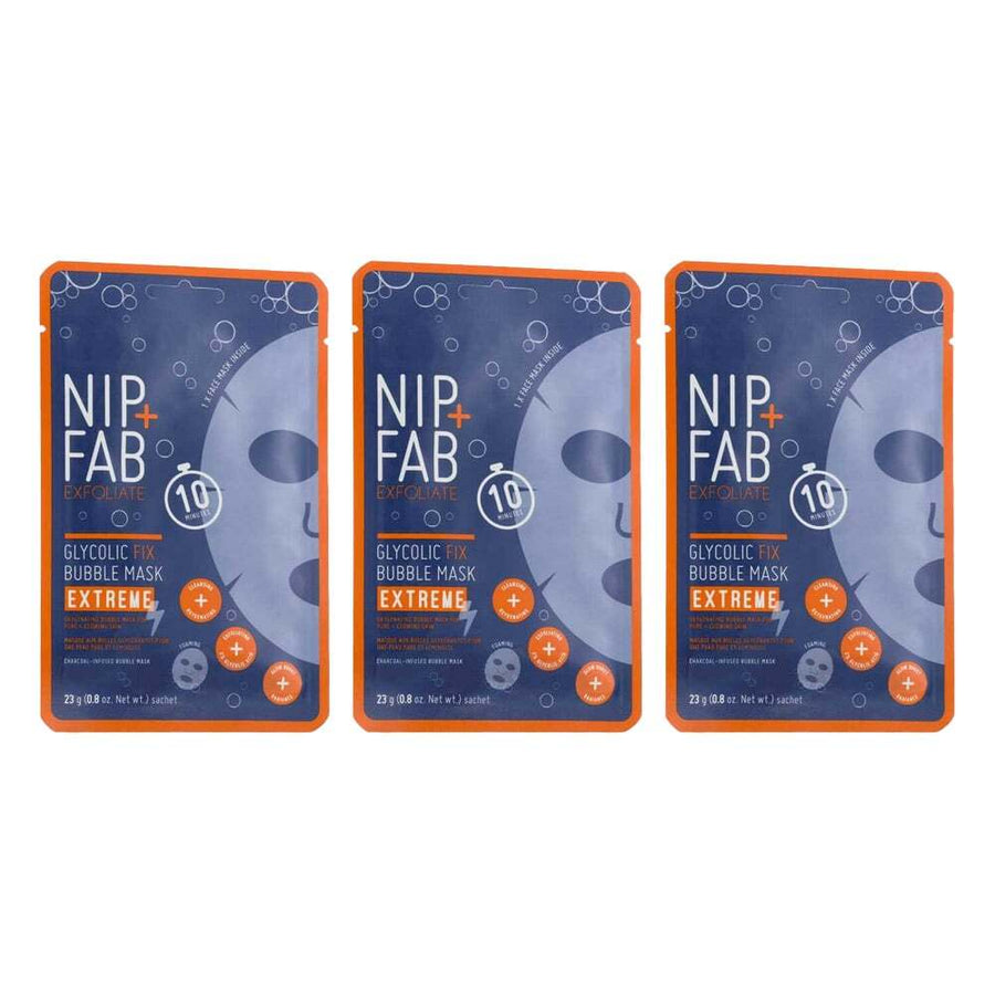 3x Nip + Fab Exfoliate Glycolic Fix Extreme Sheet Bubble Mask