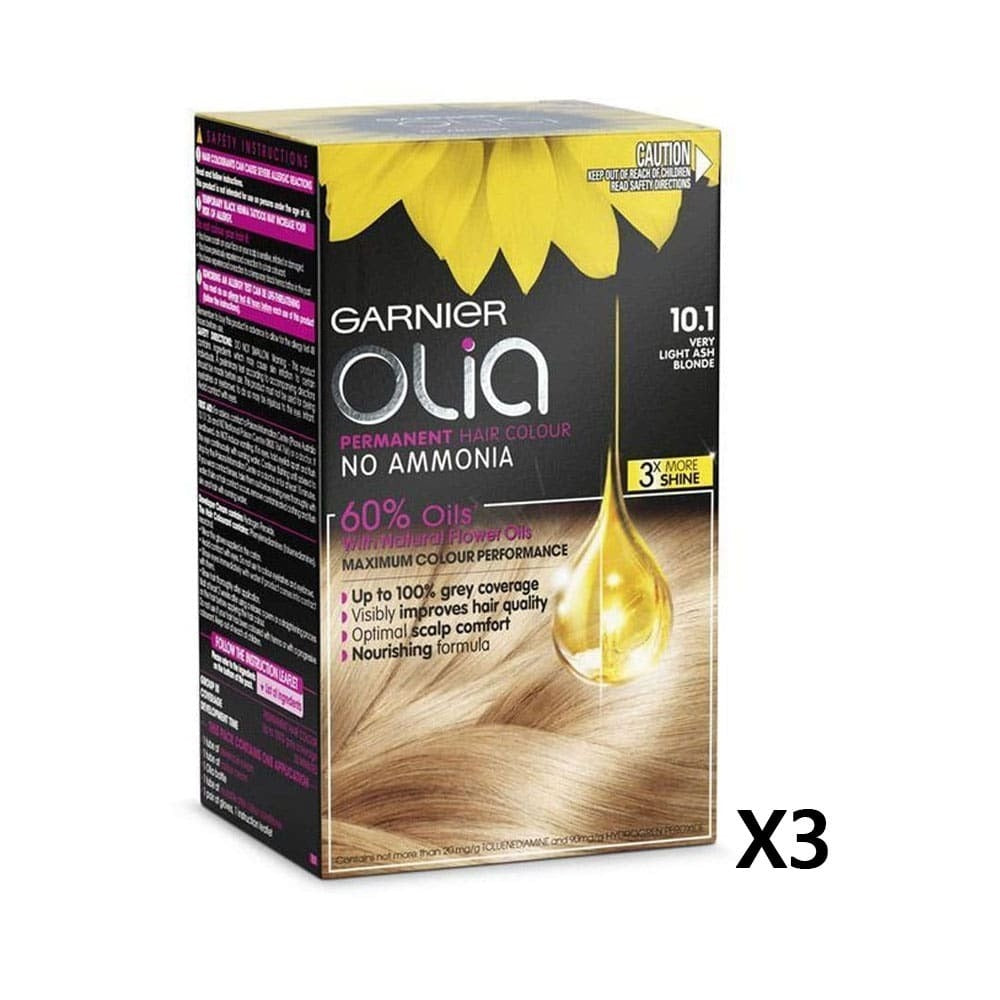 3x Garnier Olia Permanent Hair Colour 10.1 Very Light Ash Blonde