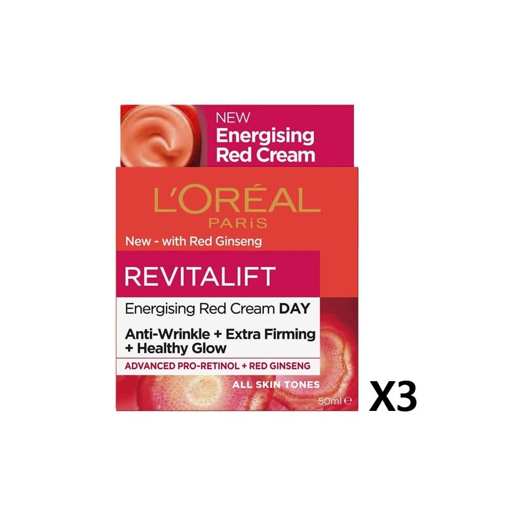 3x L'Oreal Revitalift Energising Red Cream Day 50ml