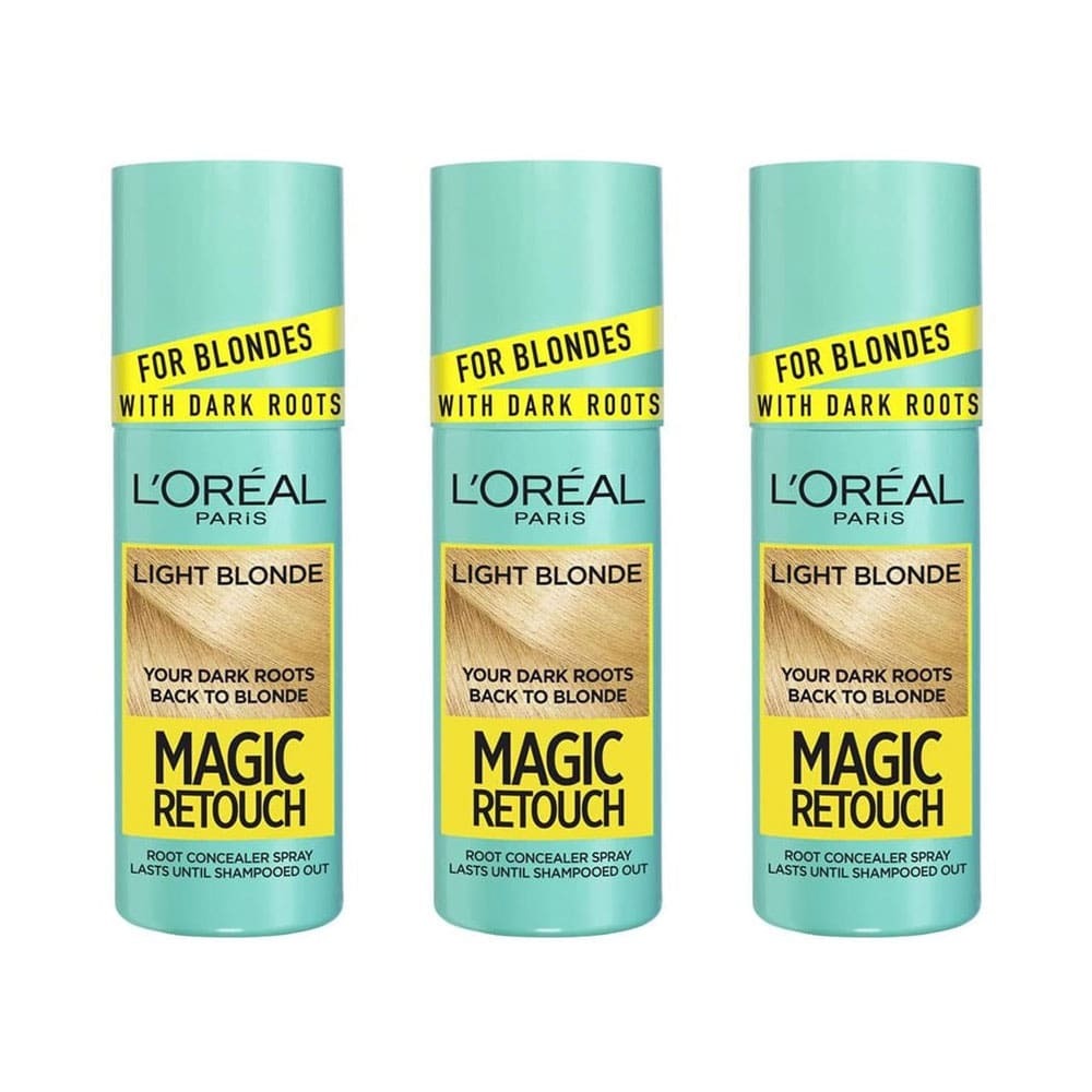 3x L'Oreal Magic Retouch Temporary Root Concealer Spray Light Blonde 75ml