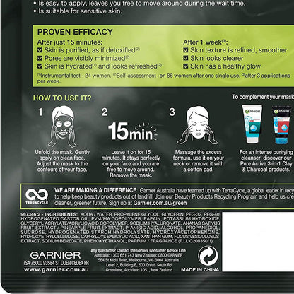 Garnier Pure Charcoal Hyaluronic Acid + Black Algae Sheet Mask 28g