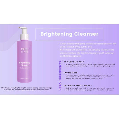 3x Face By Pump Brightening Cleanser 2% Glycolic Acid 200ml