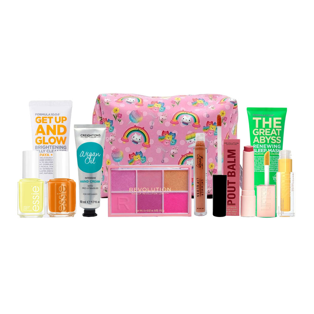 Holiday Beauty Surprises Gift Bag with 9 makeup, nail and skincare products from Essie, Maybelline and Revolution