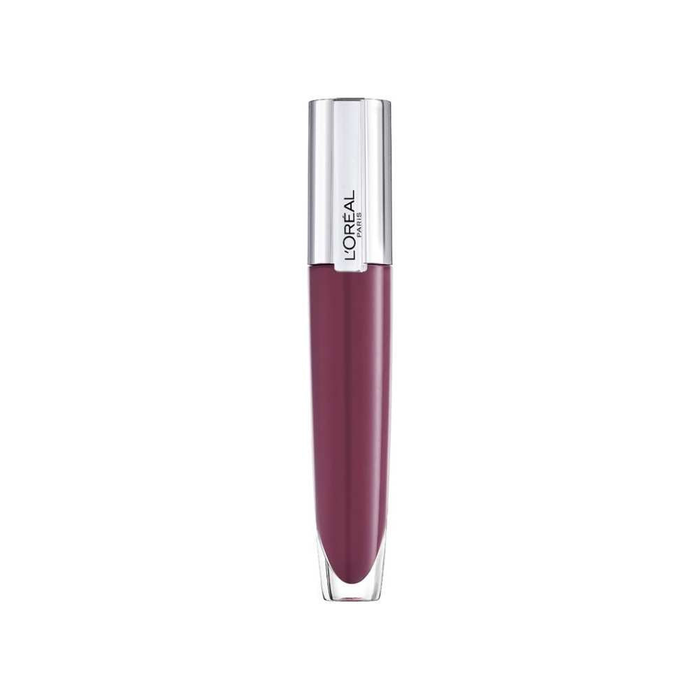 L'Oreal Glow Paradise Plumping Gloss in a purple shade, product packaging is visible.