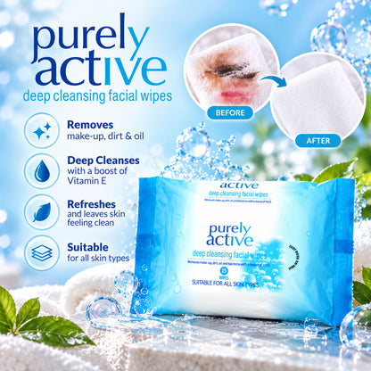 Purely Active Deep Cleansing Facial Wipes 25pk