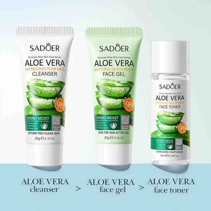 Sadoer Aloe Vera Travel Set Clean Moisture Soothing Cleanser Toner Gel 20g each