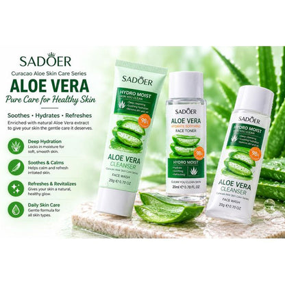 Sadoer Aloe Vera Travel Set Clean Moisture Soothing Cleanser Toner Gel 20g each