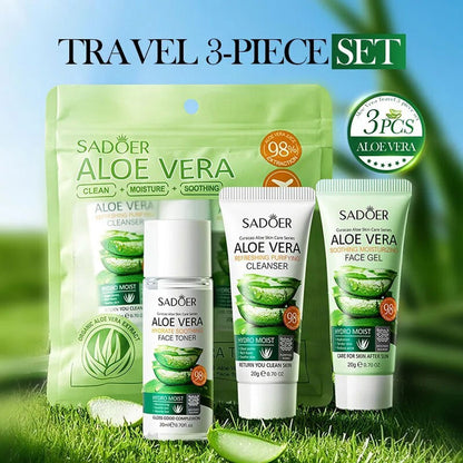 Sadoer Aloe Vera Travel Set Clean Moisture Soothing Cleanser Toner Gel 20g each