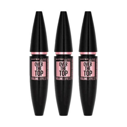 Three tubes of Maybelline Over The Top Volume Express Mascara, color 01 Black, 8.7ml each, displayed side by side.