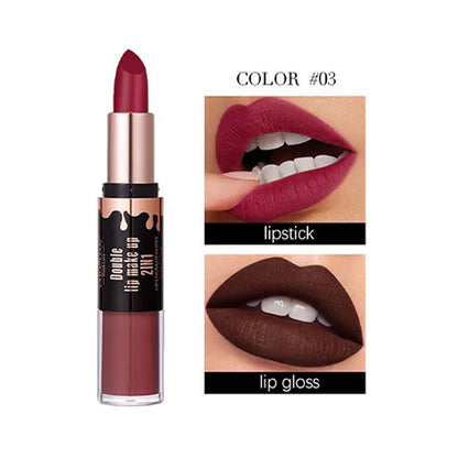 Yabaolian Double Lip Makeup 2-In-1 Lipstick & Lip Gloss Shade 03