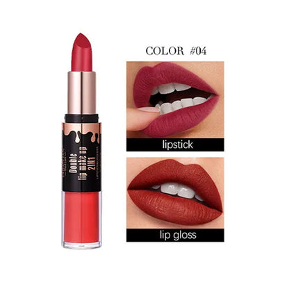 Yabaolian Double Lip Makeup 2-In-1 Lipstick & Lip Gloss Shade 04