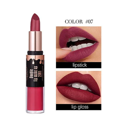 Yabaolian Double Lip Makeup 2-In-1 Lipstick & Lip Gloss Shade 07