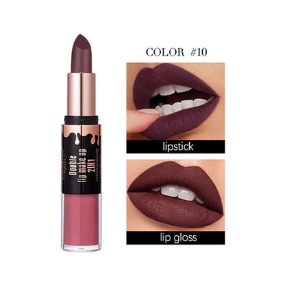 Yabaolian Double Lip Makeup 2-In-1 Lipstick & Lip Gloss Shade 10