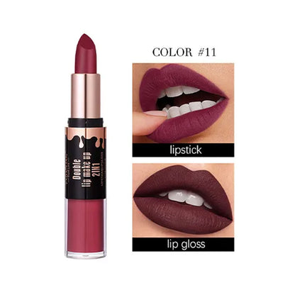 Yabaolian Double Lip Makeup 2-In-1 Lipstick & Lip Gloss Shade 11