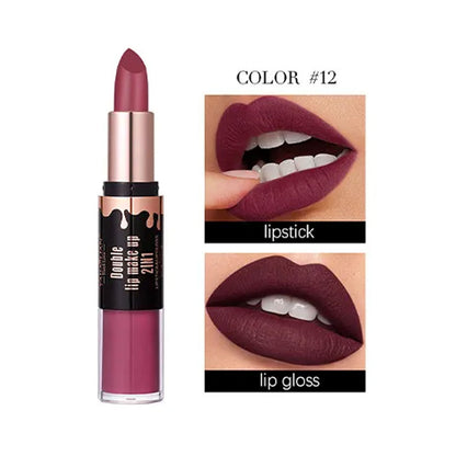 Yabaolian Double Lip Makeup 2-In-1 Lipstick & Lip Gloss Shade 12